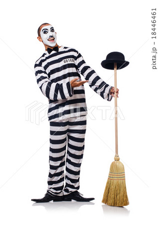 Prisoner with broom isolated on the white Prisoner with broom isolated on the white 18446461