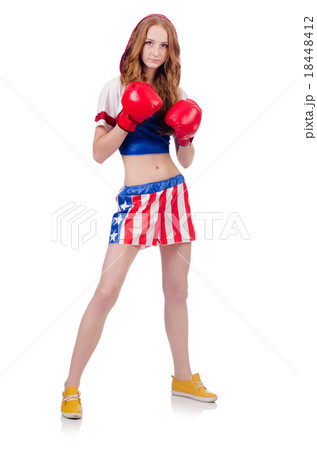 Woman boxer in uniform with US symbols Woman boxer in uniform with US symbols 18448412