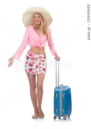 Woman going to summer vacation isolated on white 18449889
