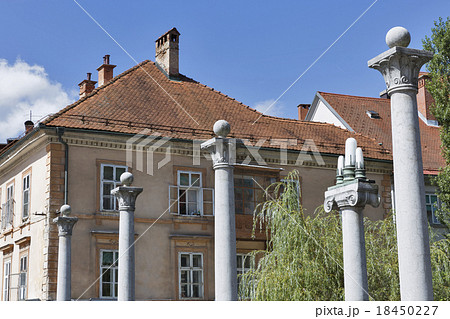 Columns of Cobbler Bridge in Ljubljana, Slovenia. 18450227