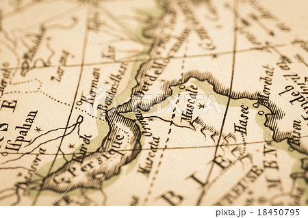 アンティークの世界地図 ペルシャ湾とホルムズ海峡の写真素材
