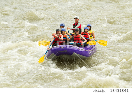 Numerous Family On Whitewater Rafting Trip Numerous Family On Whitewater Rafting Trip 18451341