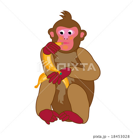 バナナを食べる猿の男の子イラストのイラスト素材