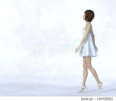 歩く白いワンピースの女性 Perming3dcgイラスト素材のイラスト素材