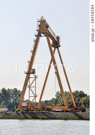 sea cargo port large cranes 18458284