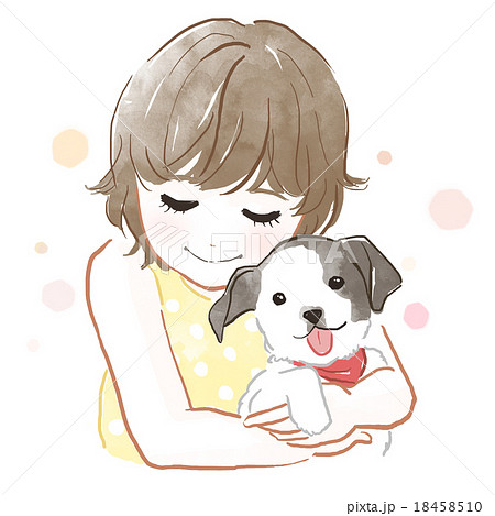 犬を抱く女の子のイラスト素材