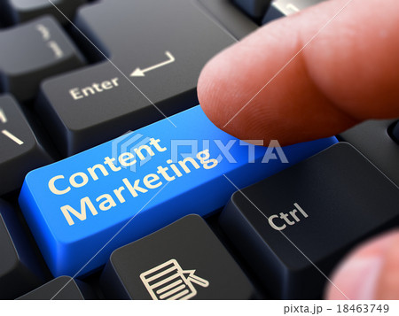 Content Marketing - Clicking Blue Keyboard Button. 18463749