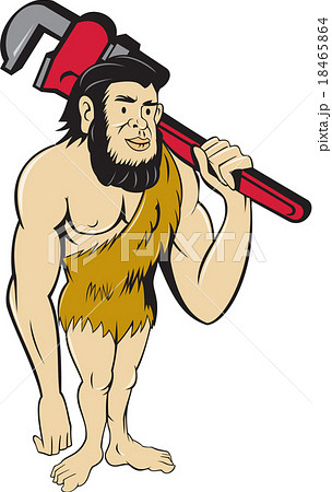 Neanderthal CaveMan Plumber Monkey Wrench Cartoonのイラスト素材 [18465864] - PIXTA