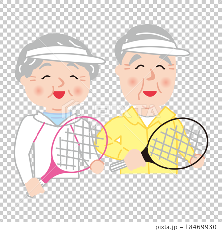 シニア テニス アクティブ 健康 笑顔のイラスト素材