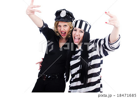 Prisoner and police isolated on the white 18471685