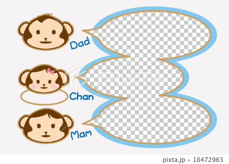 猴子的家庭（明信片模板）父親，母親，女兒 - 布朗框架+藍色框架+白色背景 18472963