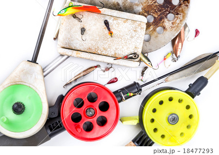closeup ice-fishing rods and equipment 18477293