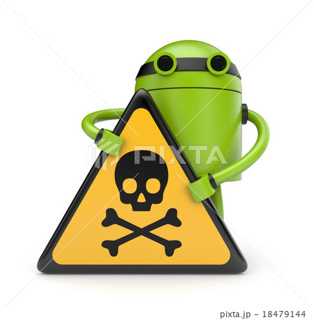 Robot with danger skull sign Robot with danger skull sign 18479144