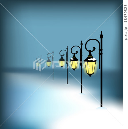 Lanterns stand in snow on blue Lanterns stand in snow on blue 18479323