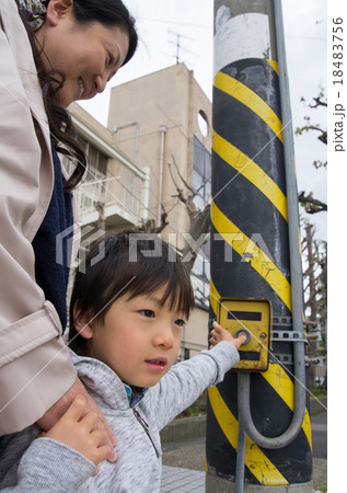 信号機のボタンと親子 18483756