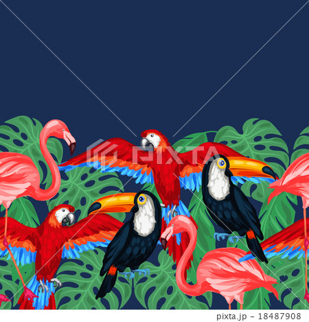 Tropical birds seamless pattern with palm leaves Tropical birds seamless pattern with palm leaves 18487908
