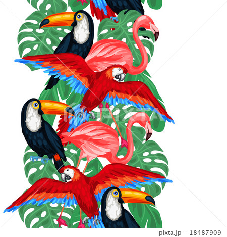 Tropical birds seamless pattern with palm leaves Tropical birds seamless pattern with palm leaves 18487909