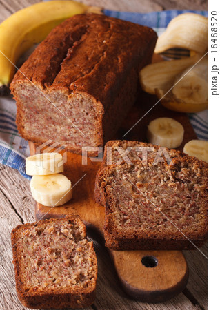 Homemade banana bread sliced on a table close-up Homemade banana bread sliced on a table close-up 18488520