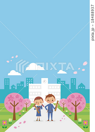 卒業式に校舎の前に立つ男女2人（中学生・高校生） 18488937