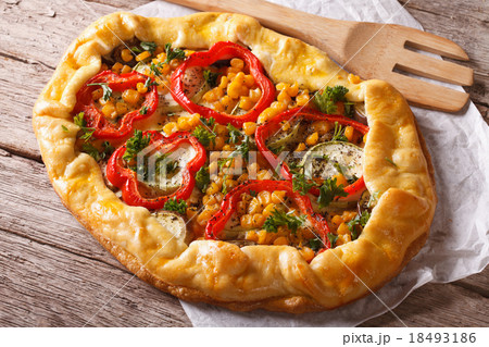Homemade vegetable pie on a table closeup top view Homemade vegetable pie on a table closeup top view 18493186
