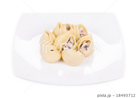 Pasta shells on stuffed with mushrooms. Pasta shells on stuffed with mushrooms. 18493712