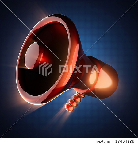 metallic cartoon megaphone on blue background 18494239
