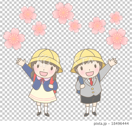 櫻花帶著孩子背著書包 櫻花帶著孩子背著書包 18496444