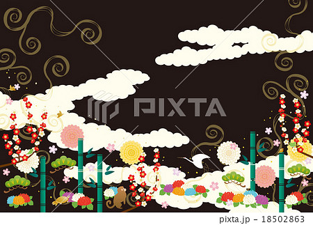 背景素材-初春模様(よこ、黒、動物) 背景素材-初春模様(よこ、黒、動物) 18502863