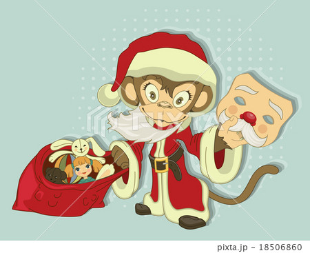 Christmas Monkey Santa with bag of gifts. Monkey Christmas Monkey Santa with bag of gifts. Monkey 18506860