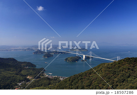 亀老山展望台から見る来島海峡大橋 亀老山展望台から見る来島海峡大橋 18507286