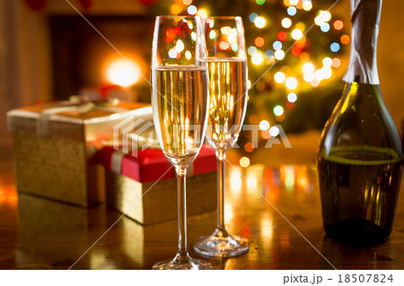 champagne glasses on background of Christmas light 18507824