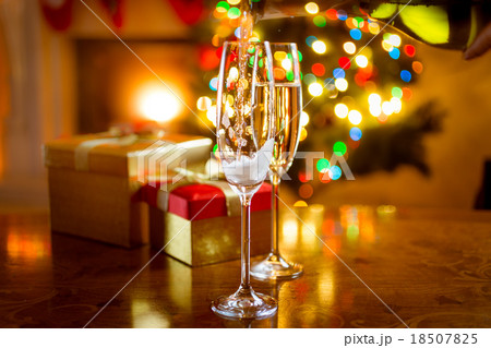 table for Christmas with glasses of champagne 18507825