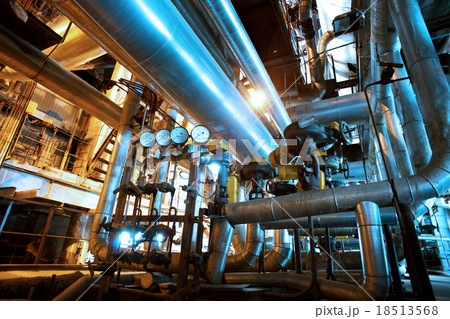 Industrial zone, Steel pipelines in blue tones 18513568