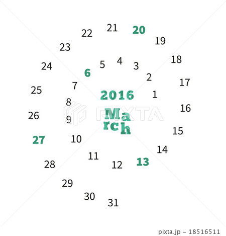 Creative calendar for March 2016 with dates on 18516511