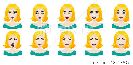 Emotions female face set. 18518937