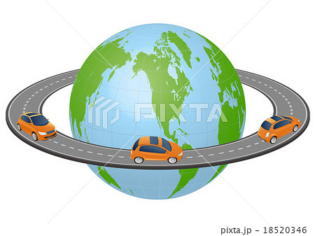 地球を回る道路と自動車のイラスト素材