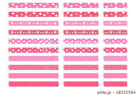 ピンク 赤系 ハート柄 斜めストライプ 無地マスキングテープイラスト素材セット バレンタインデーのイラスト素材 18522564 Pixta