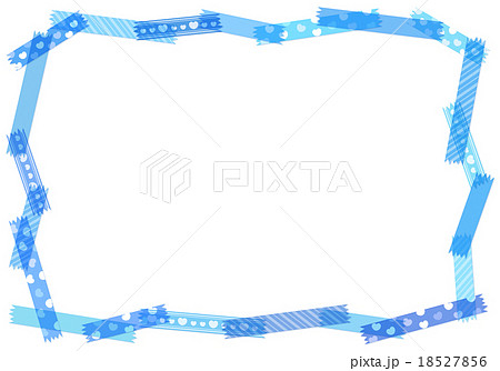 青 水色系 かわいいマスキングテープイラスト コピースペース フレーム 背景透過pngのイラスト素材