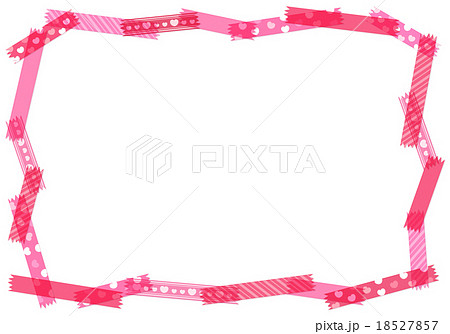 赤 ピンク系 かわいいマスキングテープイラスト コピースペース フレーム 背景透過pngのイラスト素材