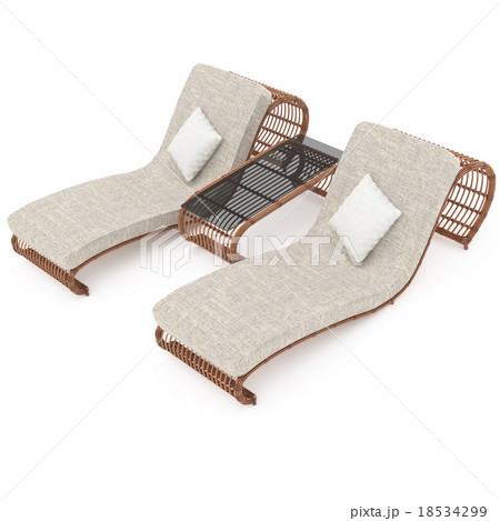 Deck chairs rattan with table 3d graphics 18534299