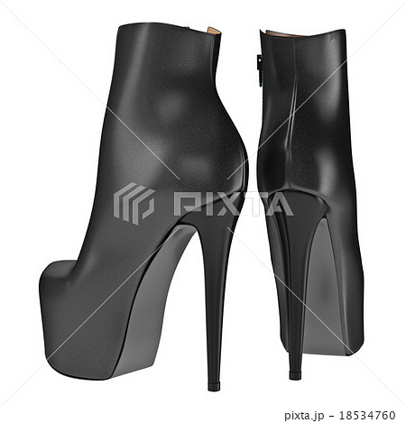Leather black boots with zipper. 3D graphic 18534760