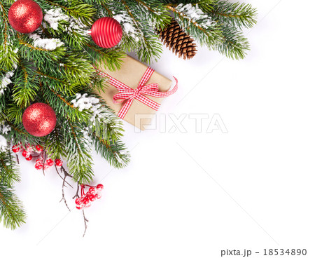 Christmas tree branch and gift Christmas tree branch and gift 18534890
