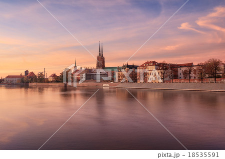 Wroclaw Tumski Island vivid sunset Wroclaw Tumski Island vivid sunset 18535591