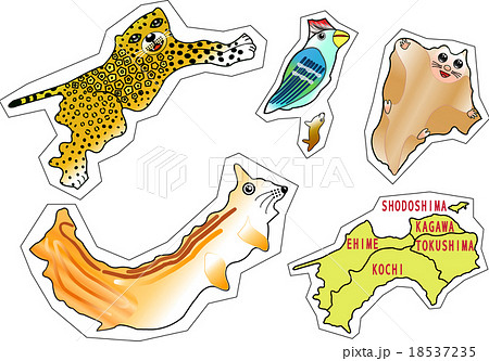 地図の動物 四国4県 分割 台紙 版のイラスト素材