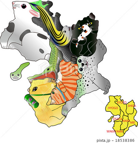 地図の動物 近畿 2府5県 合体版のイラスト素材