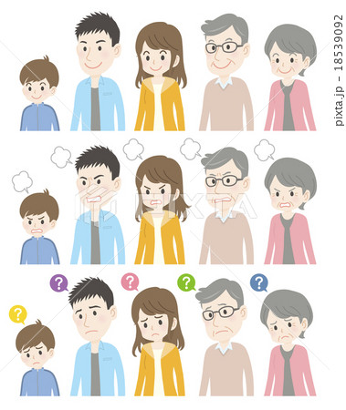 三世代家族 表情 笑う、怒る、分からない 三世代家族 表情 笑う、怒る、分からない 18539092