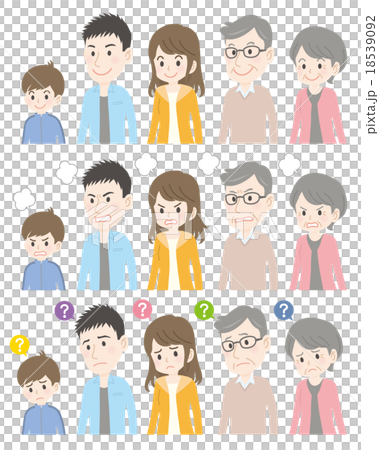 三世代家族 表情 笑う、怒る、分からない 三世代家族 表情 笑う、怒る、分からない 18539092
