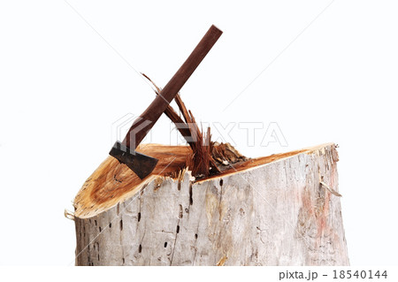 small axe cut big tree isolated on white background.(business co 18540144