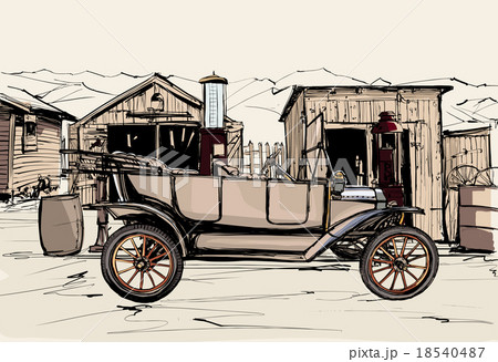 old vehicule at a gas station in the desert 18540487
