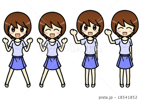 会話 表情イラスト集 私服 夏 女性 ガッツポーズ2のイラスト素材